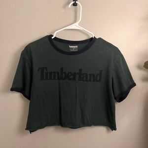 Timberland Green and Navy Blue Vintage Cropped T-shirt